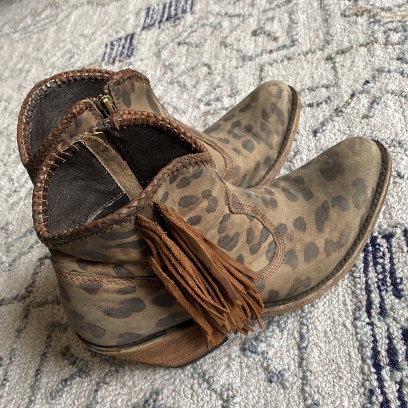 Liberty Black Leopard Print Fringe Boots - Picture 3 of 5